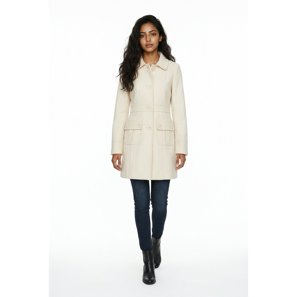 Tulle Women's Cream Button Front Wool Blend Pea Coat Jacket Med Parisian Preppy